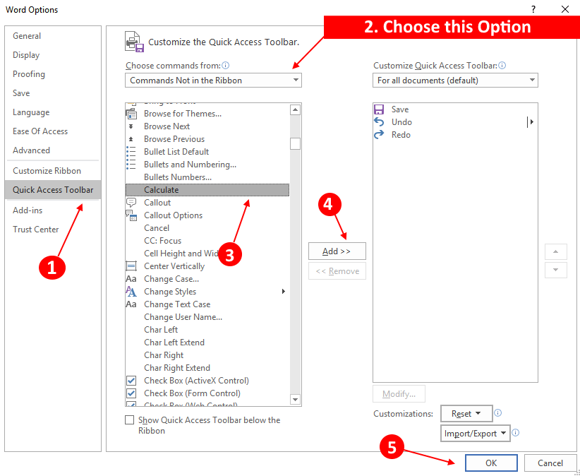 Calculator Ms Word Option Min