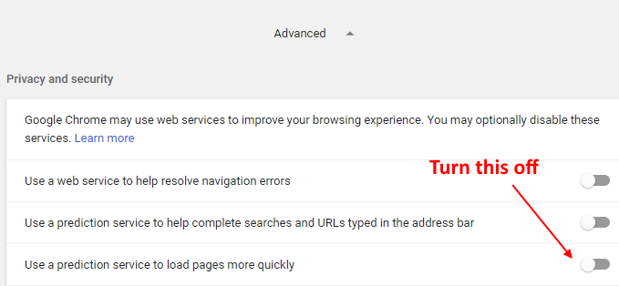 Disable Chrome Prediction Service