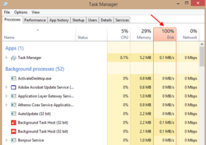 disk usage 100 percent task manager