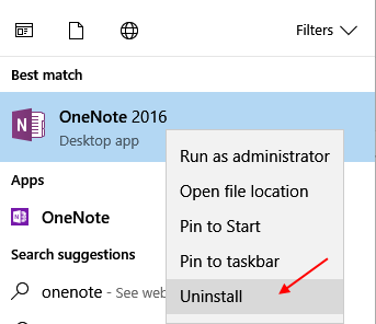 Uninstall Onenote