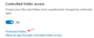 add protected folder windows 10 controlled folder access