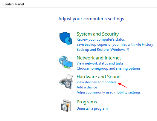 Devices Printers Control Panel