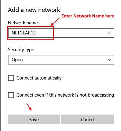Enter Network Name Here Windows 10