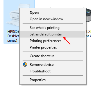 Set Default Printer Window 10