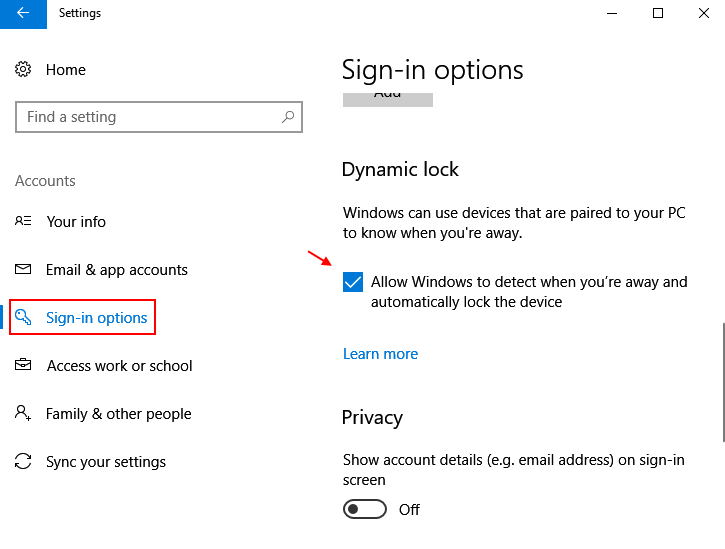 How to activate Dynamic lock to Auto lock your PC when you are away