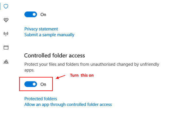 Turn On Controlled Folder Access Windows 10