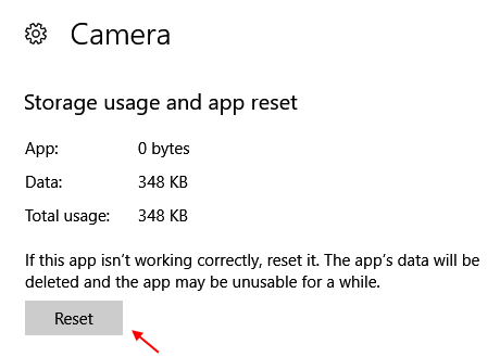 Camera Reset Windows 10