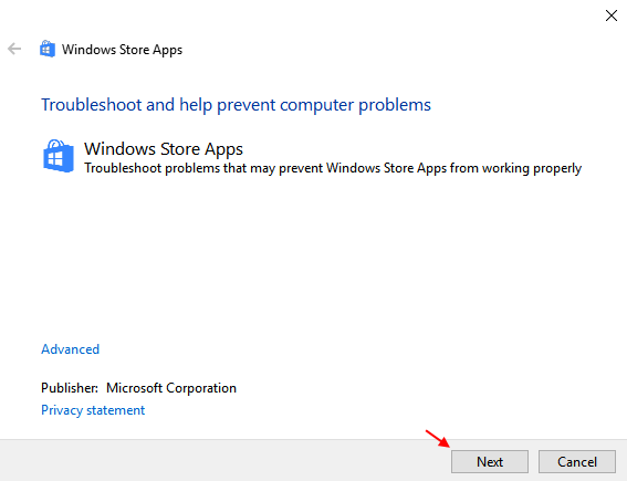 Windows Store Apps Troubleshooter 1