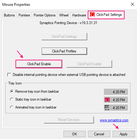 Clickpad Enable Mouse