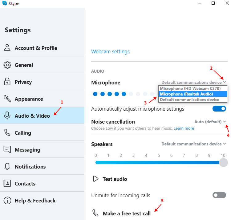 enable mic for skype