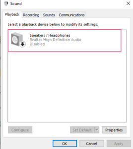 Sound Settings Playback Devices