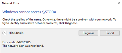 Код ошибки 0x80070035 Сетевой путь не найден