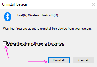 Bluetooth Driver Uninstall Confirn