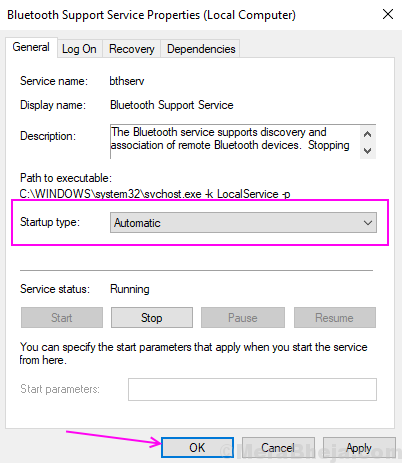 Bluetooth Support Service Properties