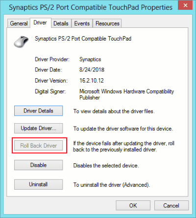 Driver Rollback Touchpad Scroll Not Working