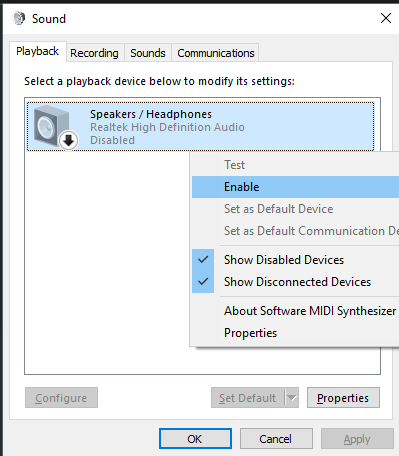 Enable Playback Device