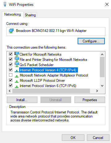 Internet Protocol Version 4 Wifi Properties