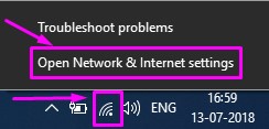 Open Network And Internet Settings
