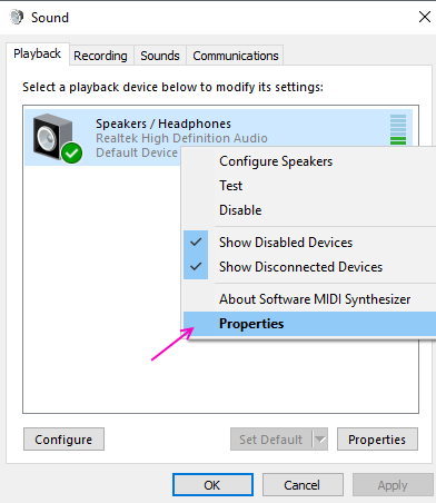 Properties Playback Device