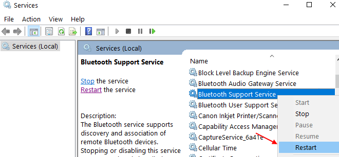 Restart Bluetooth Support Service Min