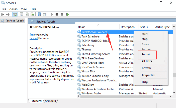 Restart Services Wacom Pen Not Working Windows 10