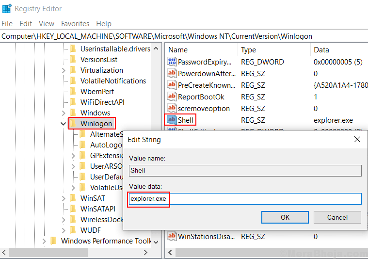 Winlogon Shell Value Data