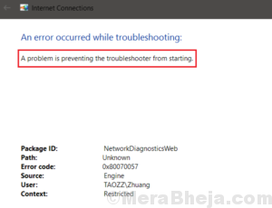 A problem is preventing the troubleshooter from starting