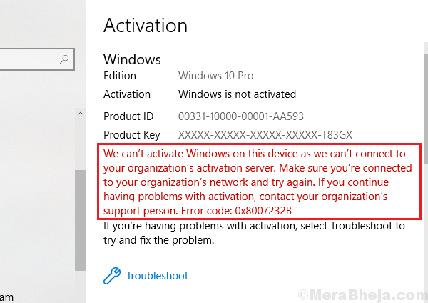 Windows 10 Pro Cannot Connect To Organization's Activation Server