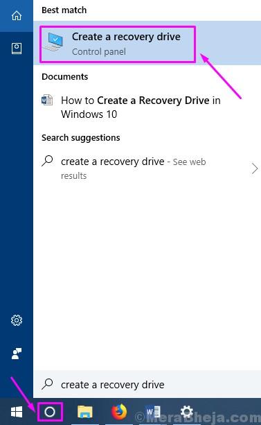 Cortana Create A Rcovery Drive