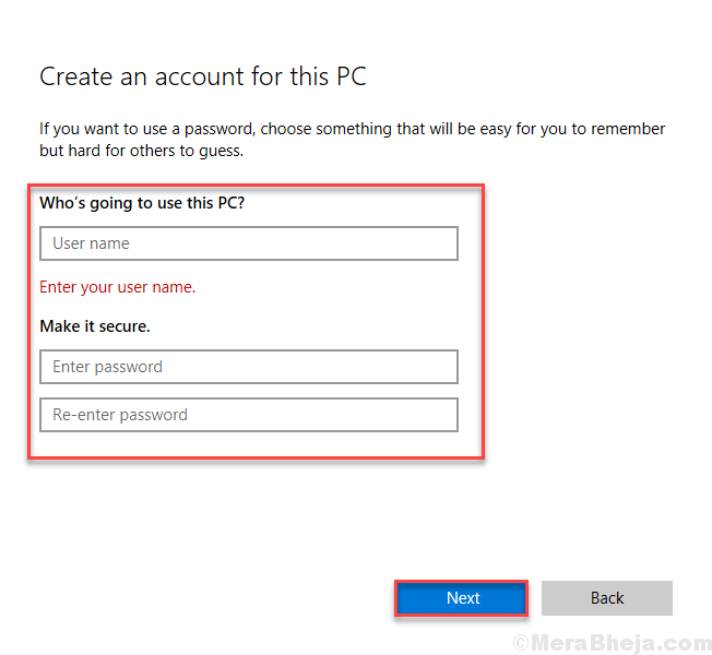 Enter Username Password