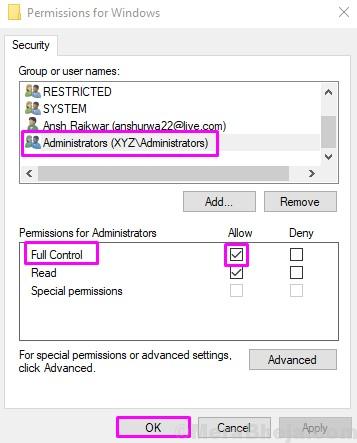 Permissions For Windows Full Control Printer Registry Fix