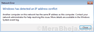 windows has detected an ip address conflict error