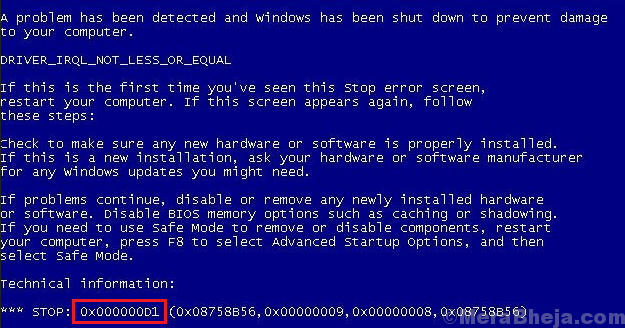0x000000d1 Blue Screen Error