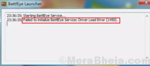 Failed to initialize BattlEye service Driver load error 1450