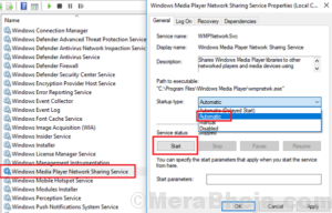 Start Windows Media Player network sharing service
