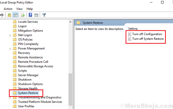 System Restore Group Policy Editor