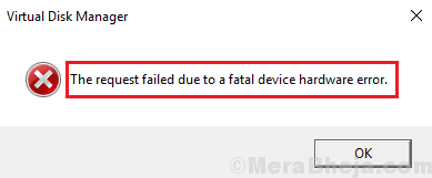The Request Failed Due To A Fatal Device Hardware Error.