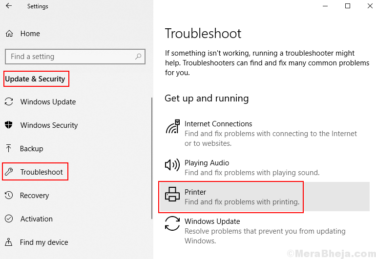 Troubleshoot Printer Windows 10