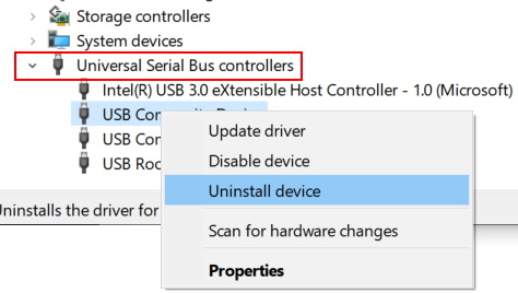 usb composite device driver error