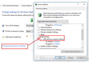 Disable USB selective suspend setting