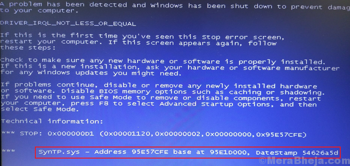 Syntp.sys Blue Screen Of Death Error In Windows