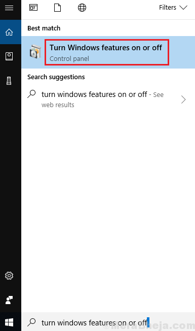 Search For Turn Windows Featires On Or Off