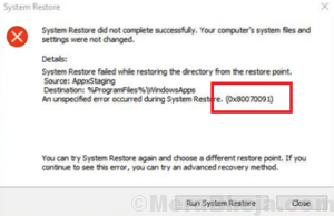 System Restore error 0x80070091