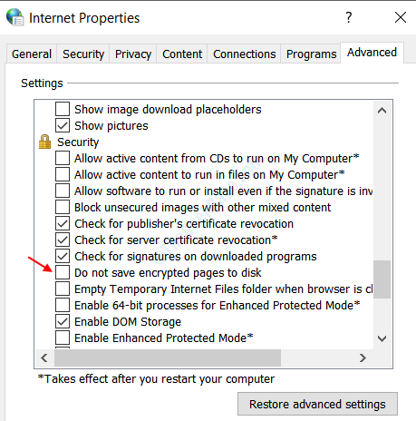 do not save encrypted pages to disk registry