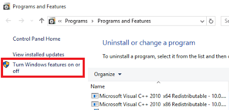 Turn On Off Windows Features