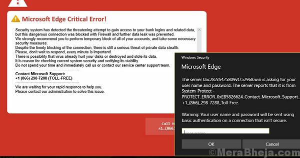 Beware with Microsoft Edge Critical Error message