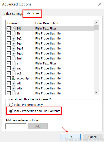 File Type Index Properties Min