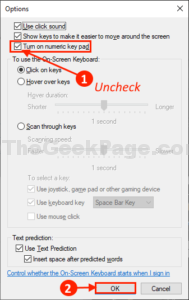 Options numeric key 1