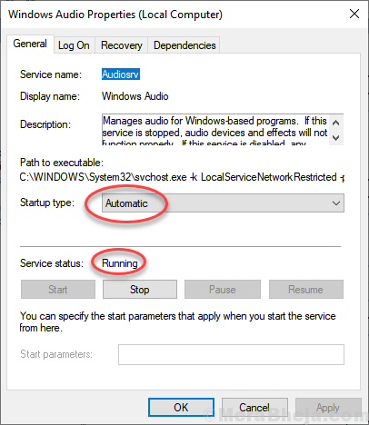 Windows Audio Service Running Automatic Min
