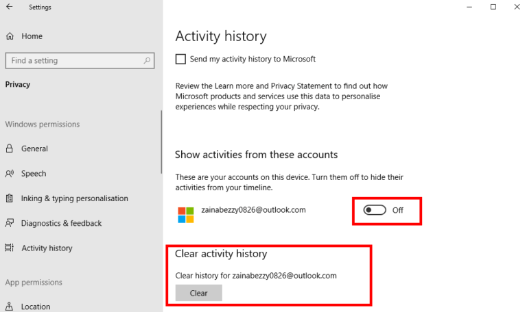 How to disable your activity history and Timeline in your Windows 10